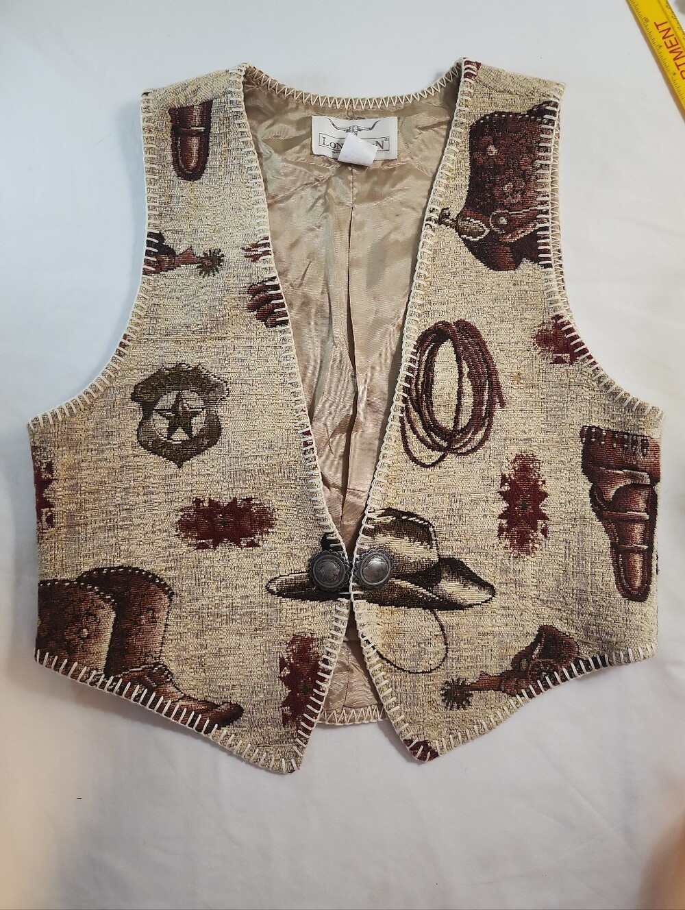 Vintage Longhorn Niver Tapestry Vest Western Wear Cowboy Horses Women’s Small